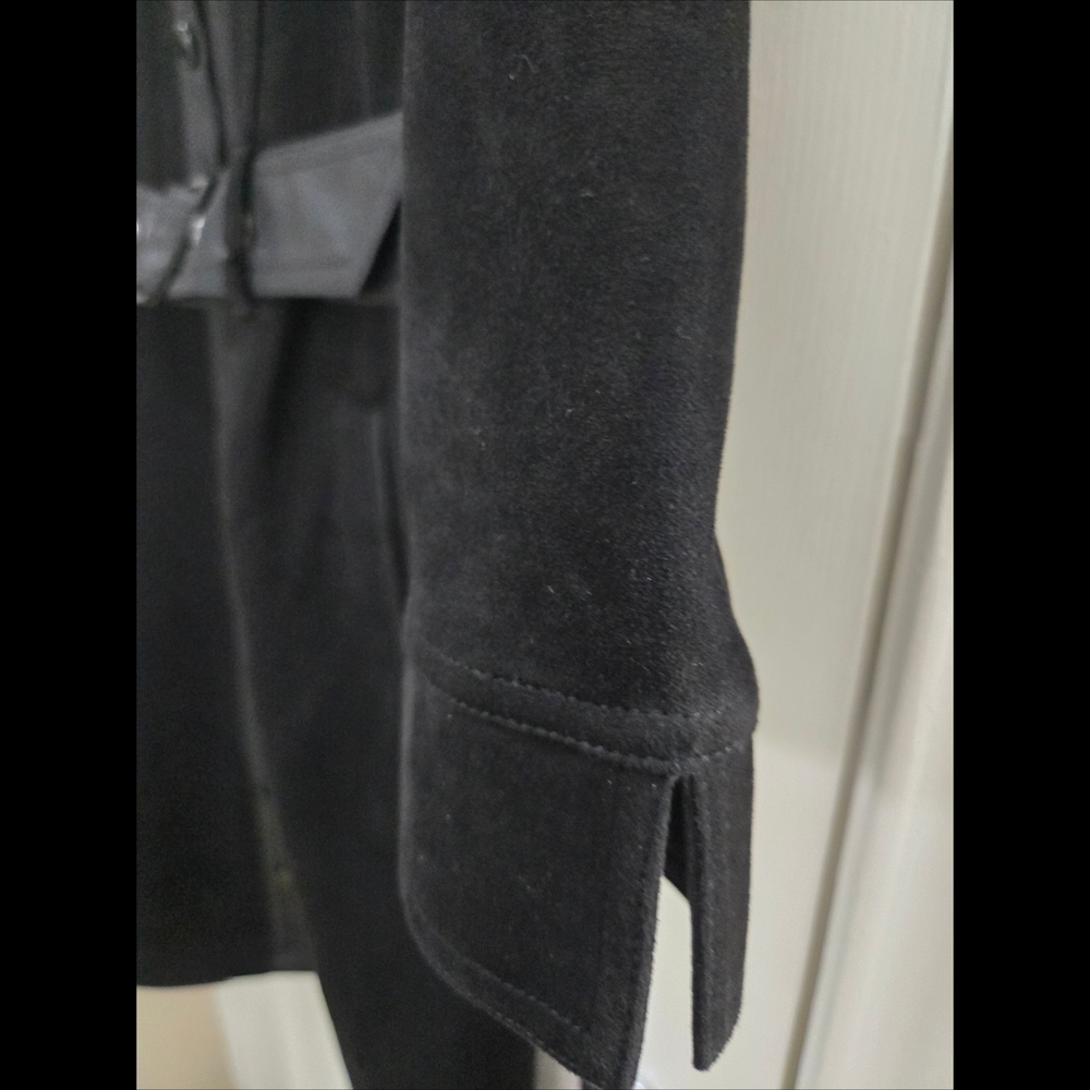 Karl Lagerfeld Black Trench Belted Faux Leather Trim Midi Shirt Dress Size 8 NWT - Picture 5 of 13